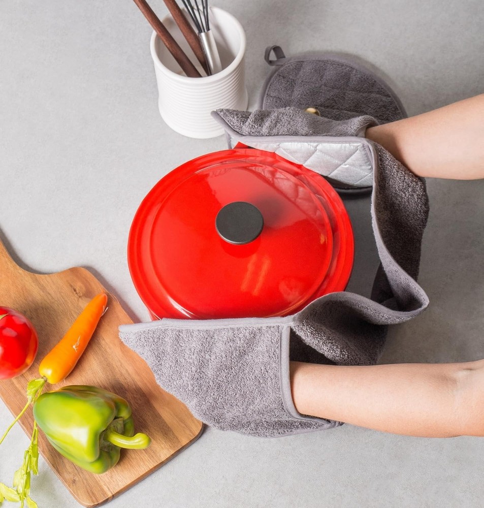 Basic Terry Collection 100% Cotton Quilted Double Mitt Gray