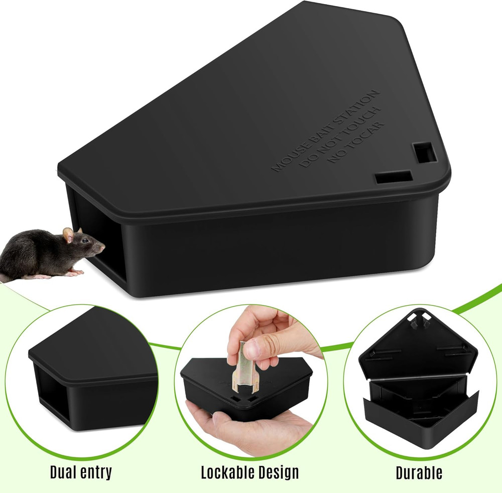 24 Pack Mice Bait Stations with Keys, Triangle Mouse Stations, Reusable Mouse S