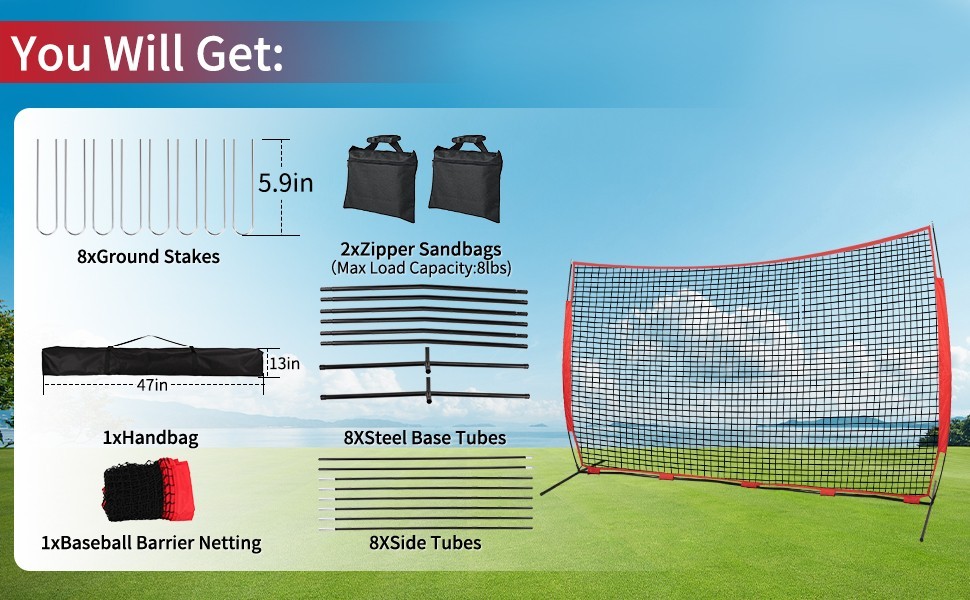 Wiseek Barricade Backstop Net Ball Sports 20x10ft Protection Screen A126G
