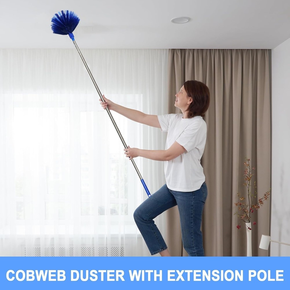 Extendable 100 Inch Ceiling Duster Kit Spider Web Brush with 2 Washable Heads
