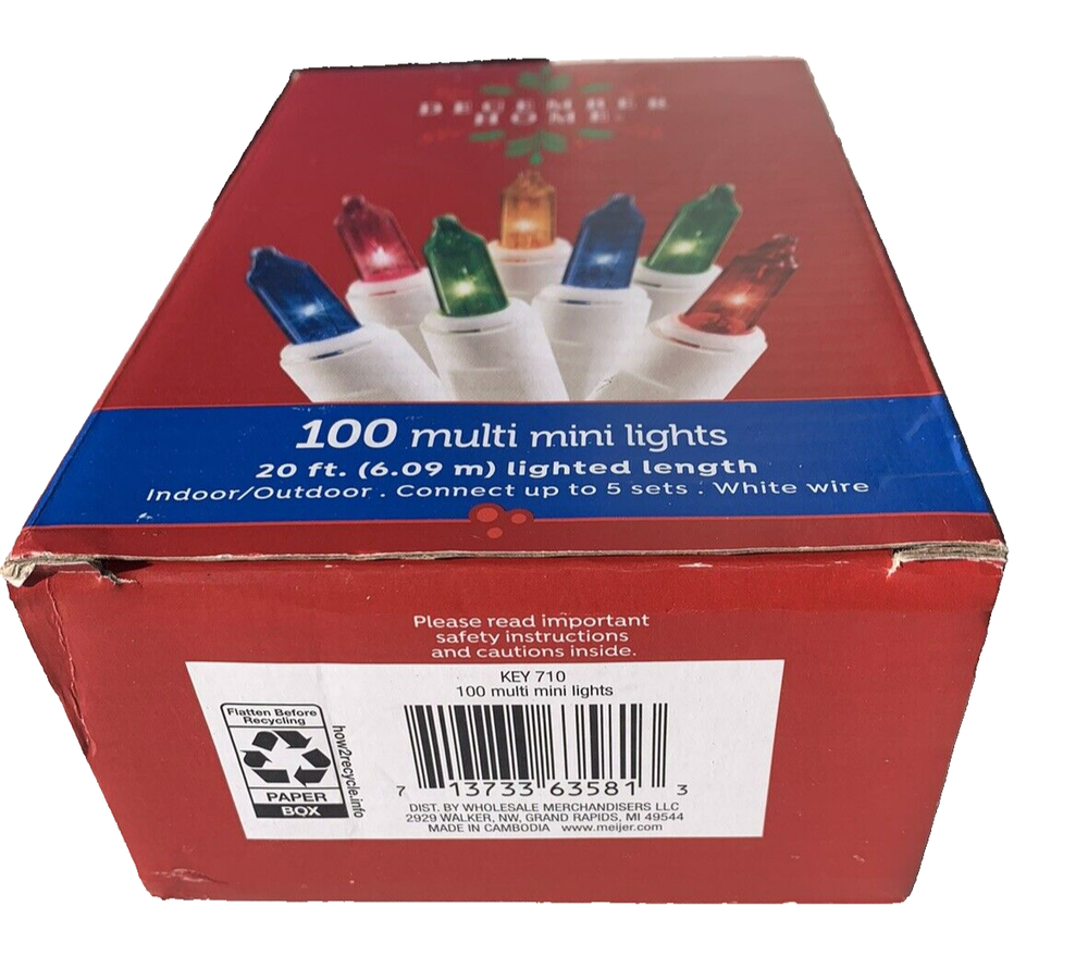 MultiColor Mini Lights String 100 Count WHITE Wire Christmas Incandescent 20'