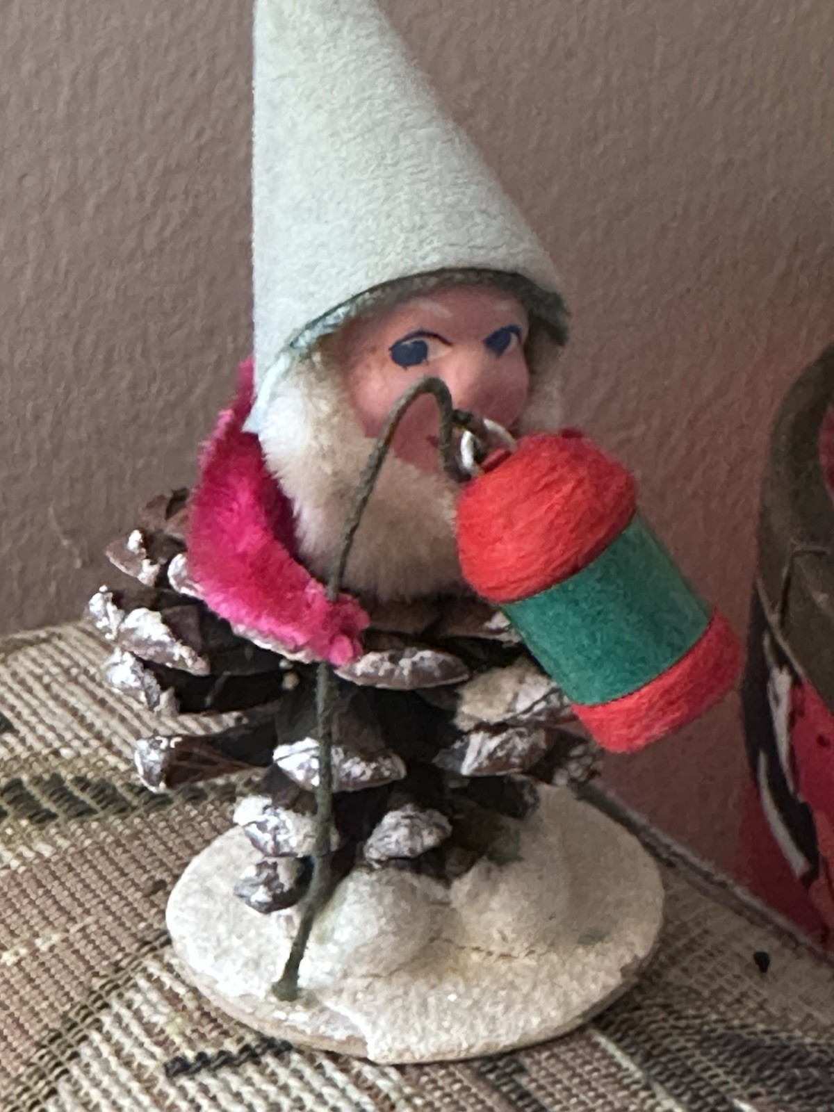 Bundle of rare Santa Claus Elfs Christmas Spun Cotton Heads Chenille Mid Century