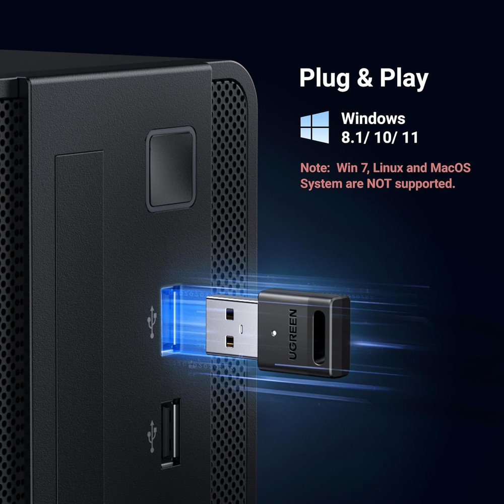 UGREEN USB Bluetooth 5.3 Adapter for PC, Plug & Play for Windows 11/10/8.1