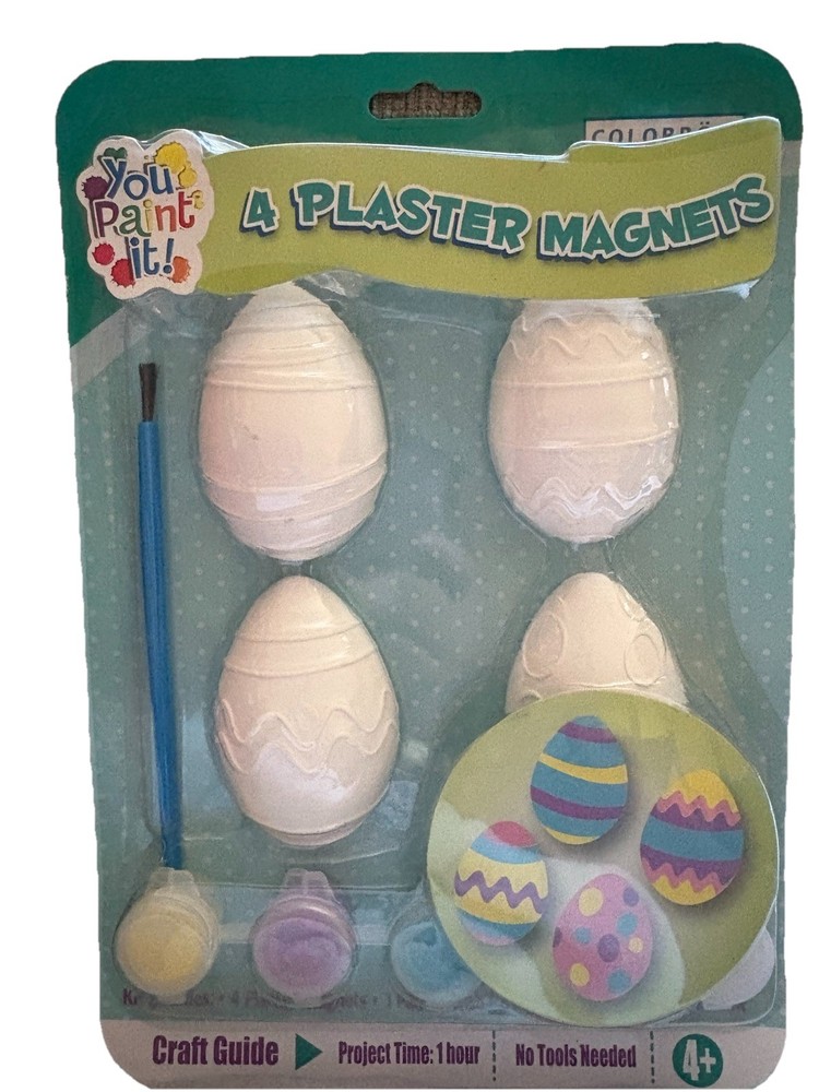 NEW Vtg Paintable Plaster Easter Magnets Kit Eggs