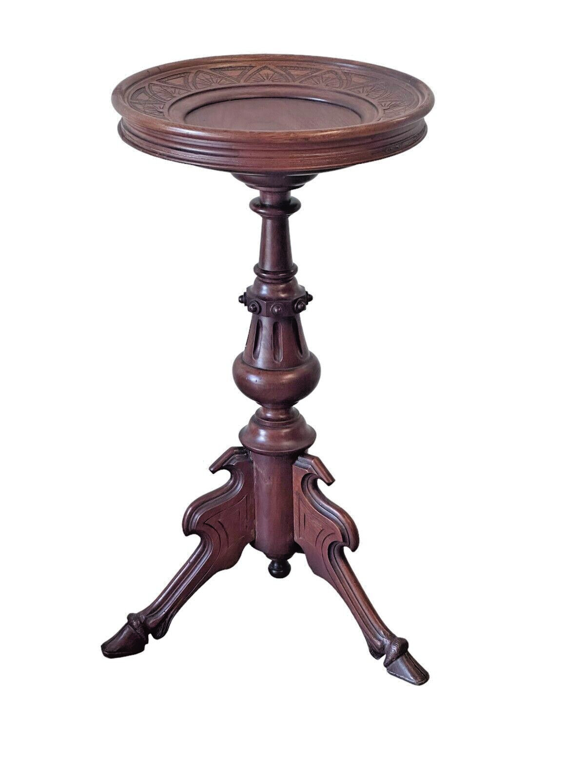 Antique Rennaissance Revival Victorian walnut stand Card Table Pedestal 1870