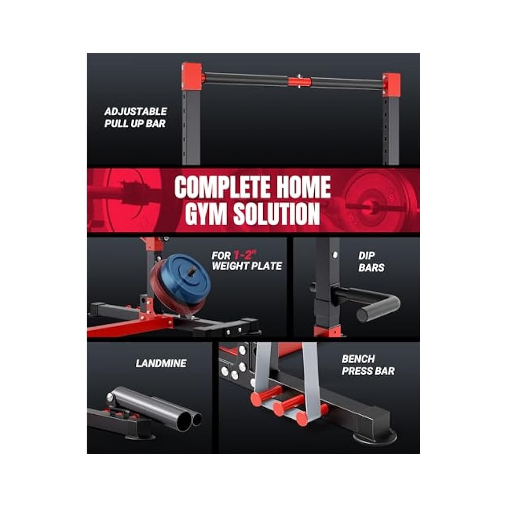 Multi,Functional Power Rack with Dual,Pulley System, Adjustable Pull,Up Bar