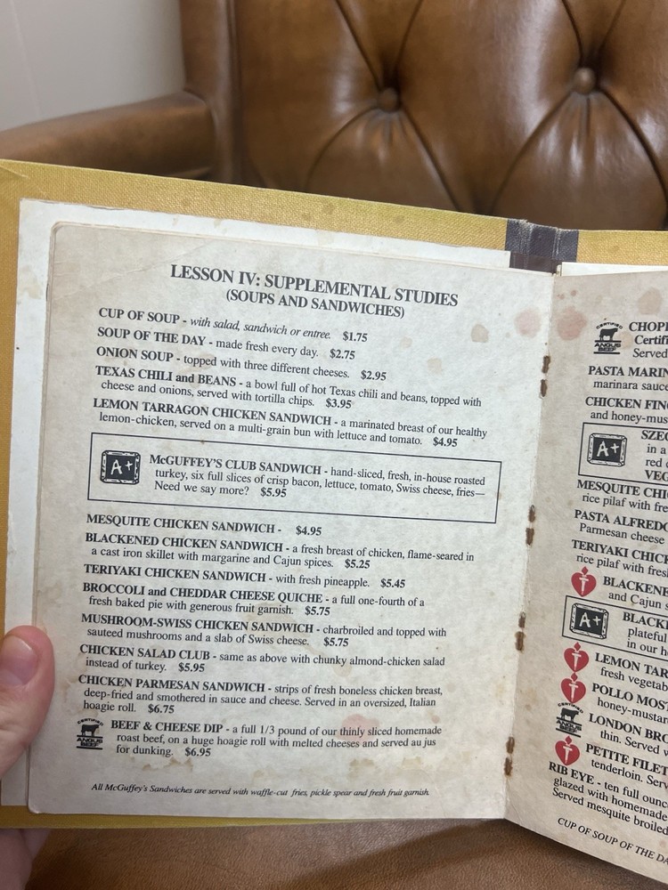 1994 McGuffey's Eclectic Eatery Restaurant Menu