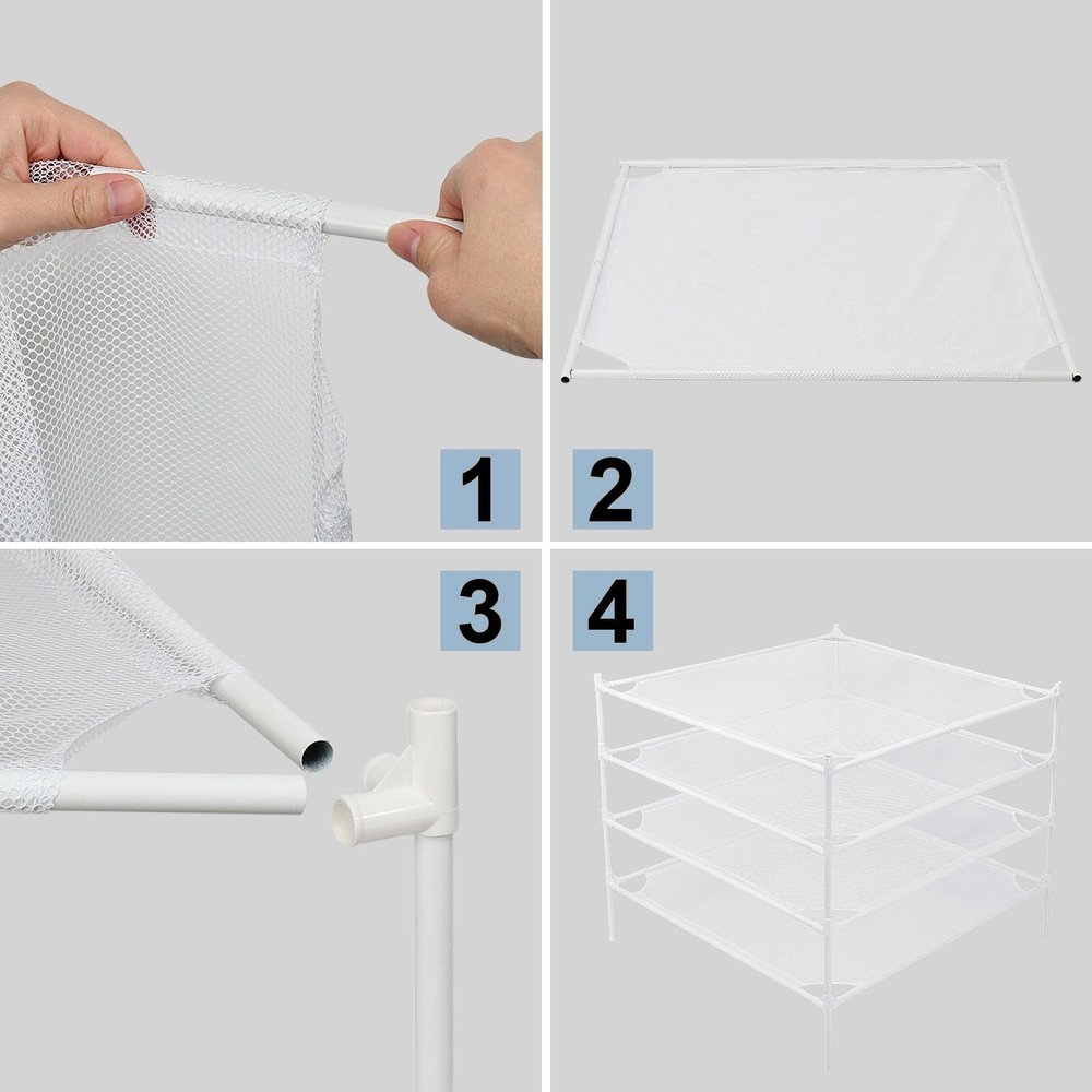 Sweater Drying Rack 4-Layer Clothes Flat Mesh Clothing Stackable Laundry