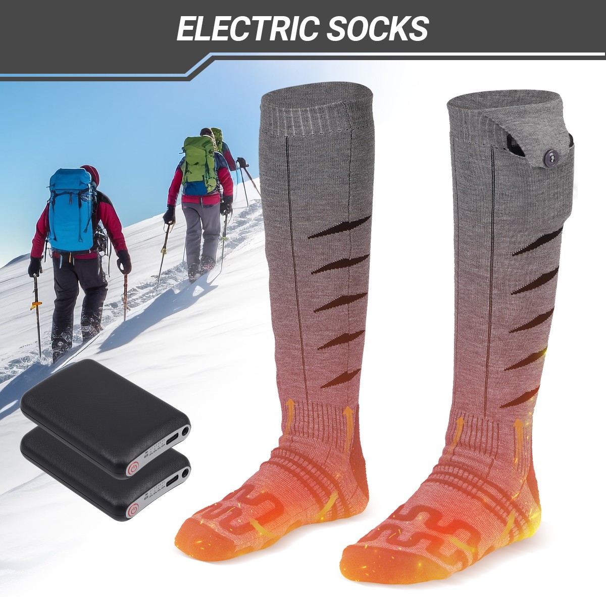 Rechargeable Electric 5000mAh Battery Heated Socks Men Women Winter Foot Warmer