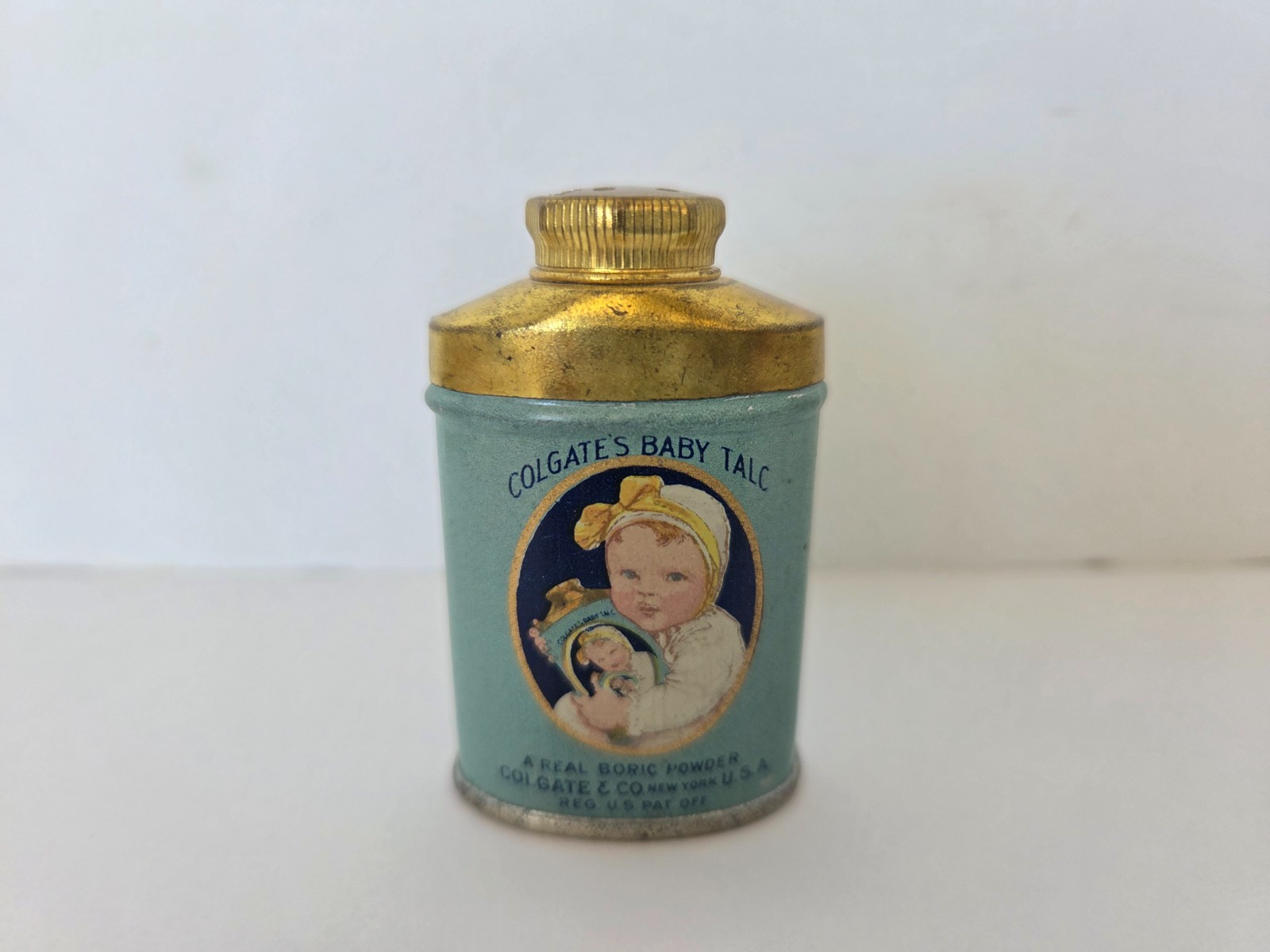 VINTAGE COLGATE'S BABY SAMPLE TALC TALCUM POWDER TIN ADVERTISING