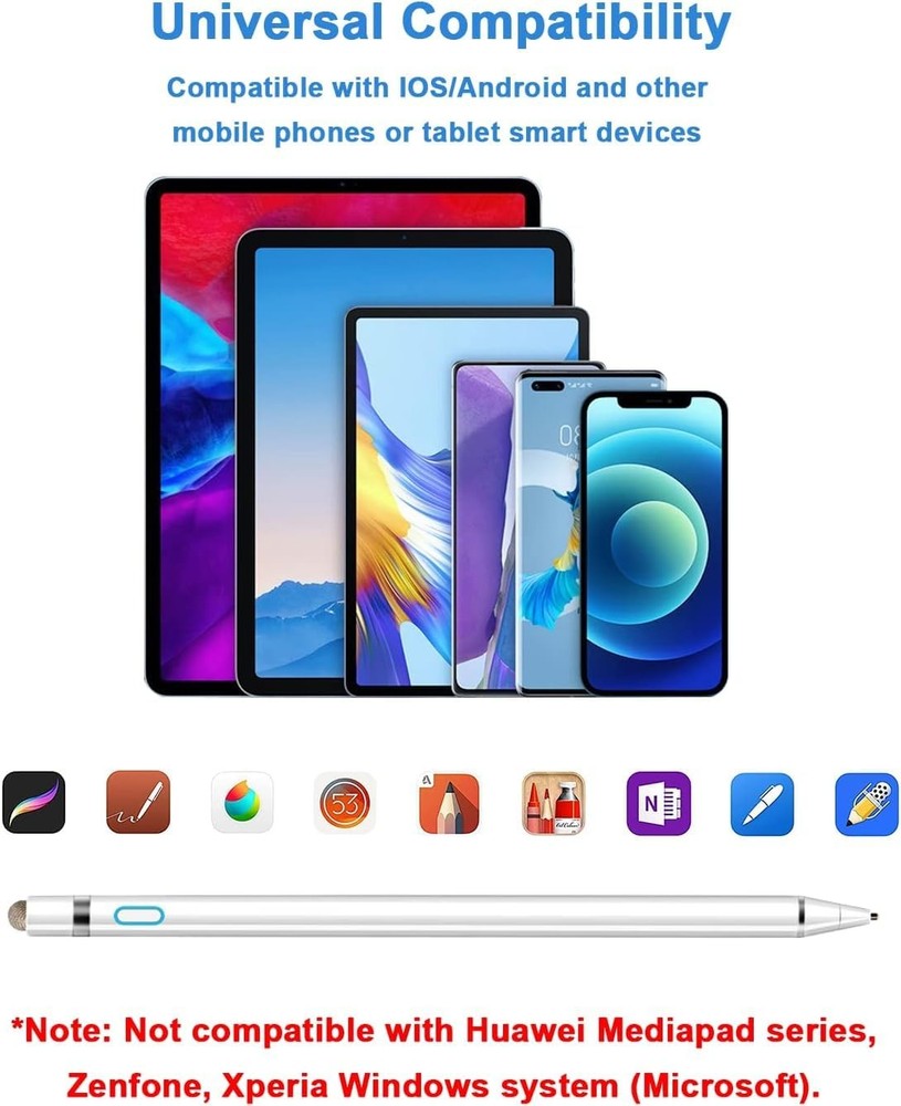 Stylus Pen for Touch Screen 1.5mm Fine Point iPhone White