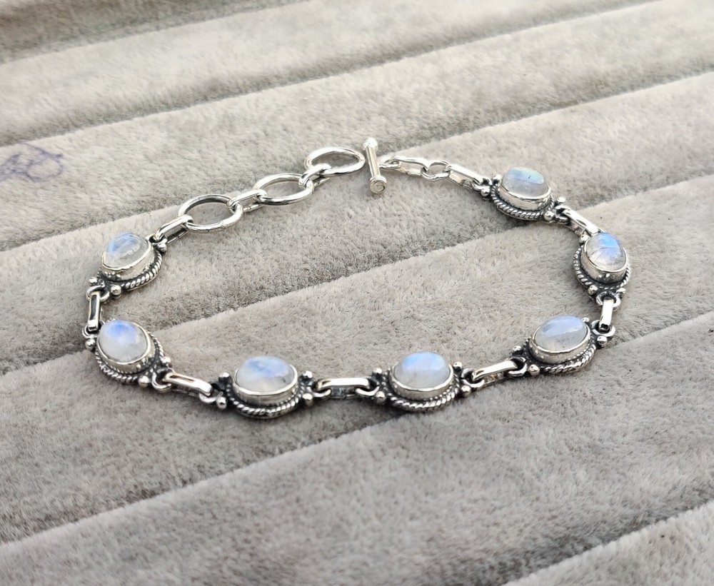 Moonstone Bracelet Solid 925 Sterling Silver Handmade Adjustable Bracelet Gift