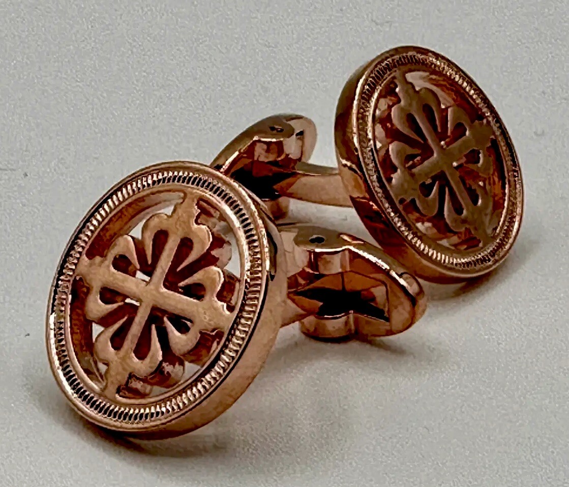 Genuine Patek Philippe Coin Edge Concessionaires Cufflinks Rose Gold w/Gift Box