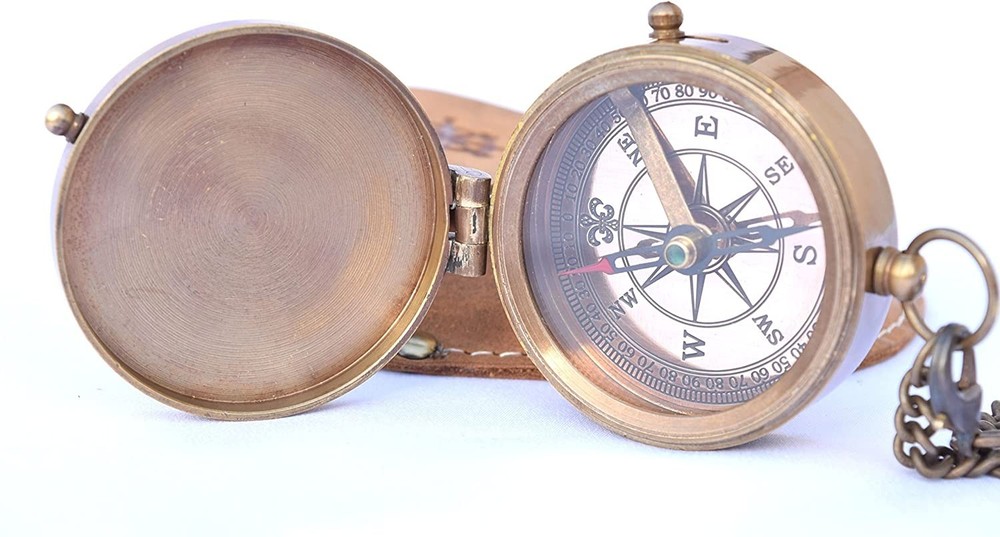 Vintage Solid Brass Pocket Compass Engineering Directional Magnetic Compass Gift