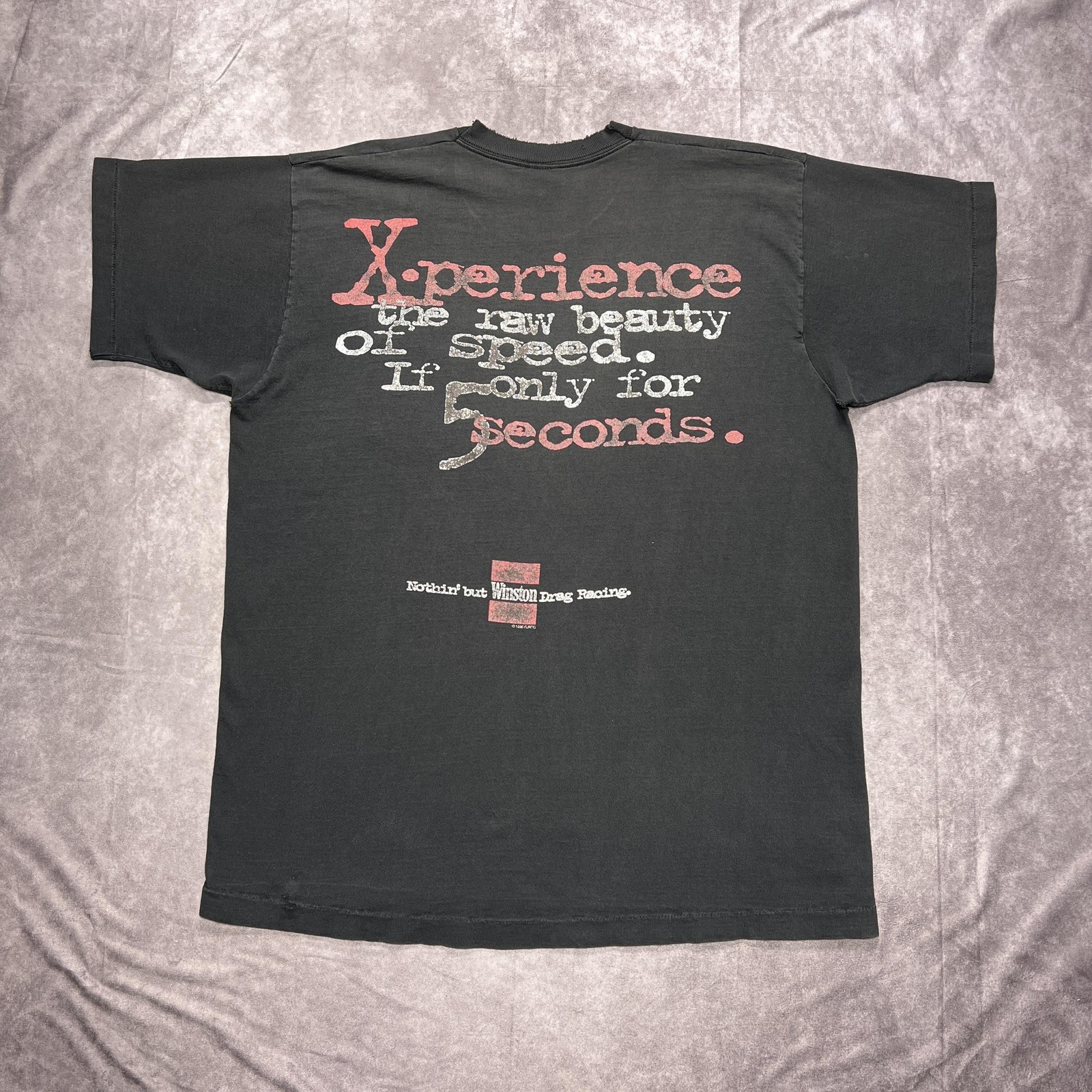 VTG Winston Racing Shirt Mens XL Black Thrashed Faded USA Made Single Stitch 90s