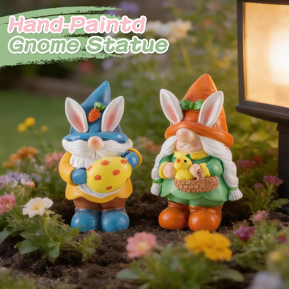 WINTS Easter Gnomes Figurine for Home,2PCS Resin Easter Gnome Indoor with Easter