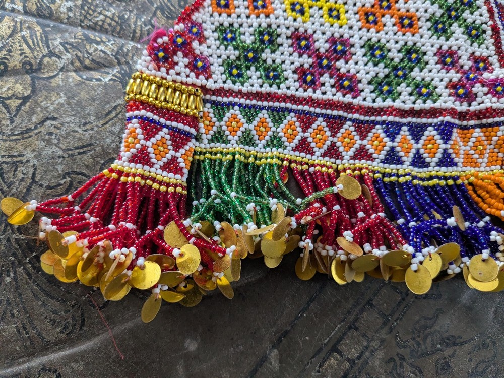 Vintage Kuchi Tribal Beaded Textile Patch Triangular 13" x 9" (19759)