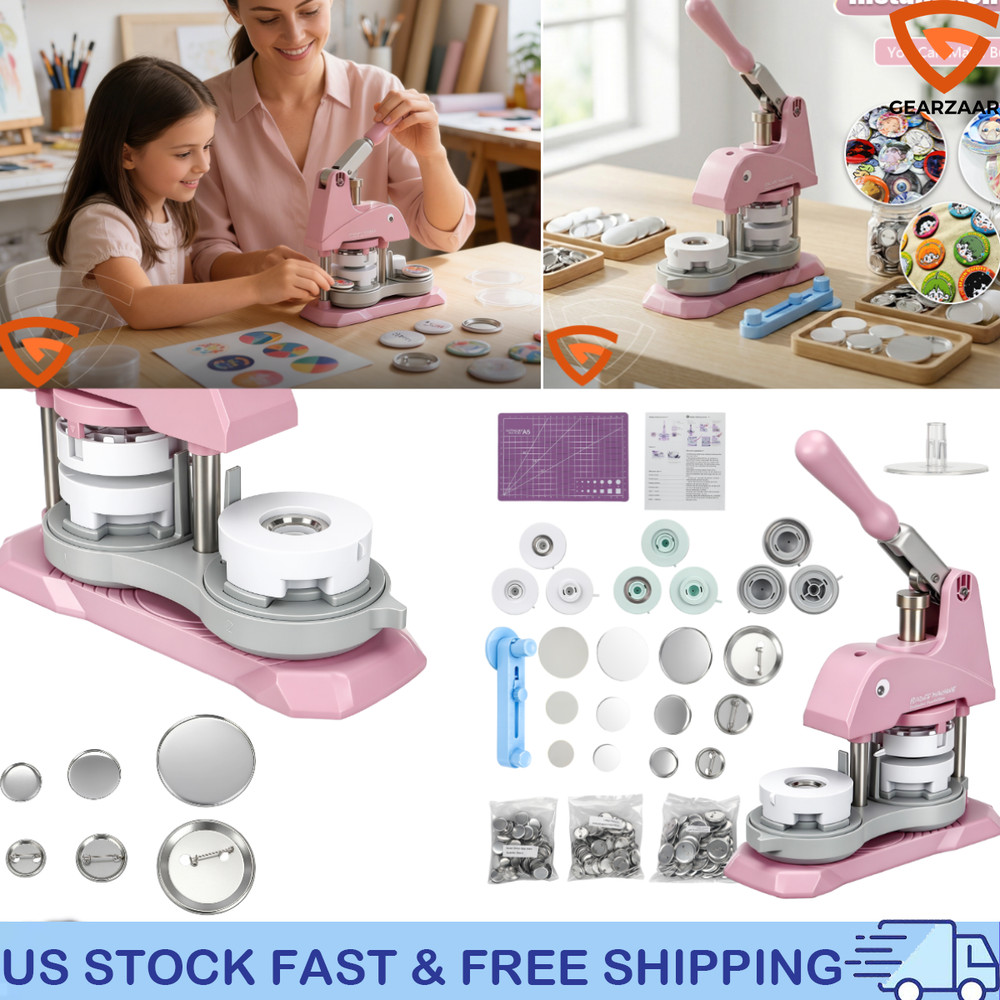 Button Maker Machine 3 Sizes DIY Pin Making Machine 1+1.25+2.25 inch 300 Button