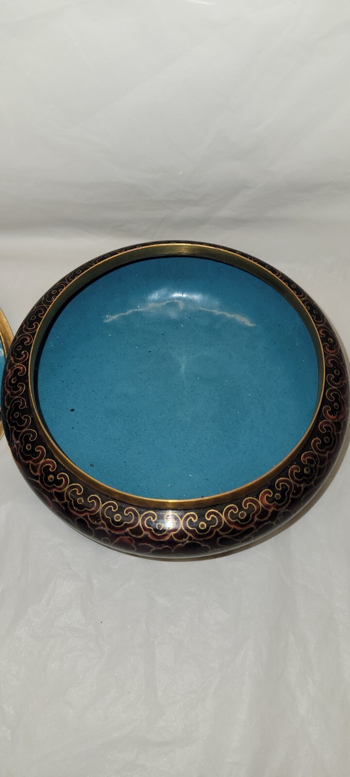 Chinese Cloisonne Lidded Candy Dish / Trinket Dish