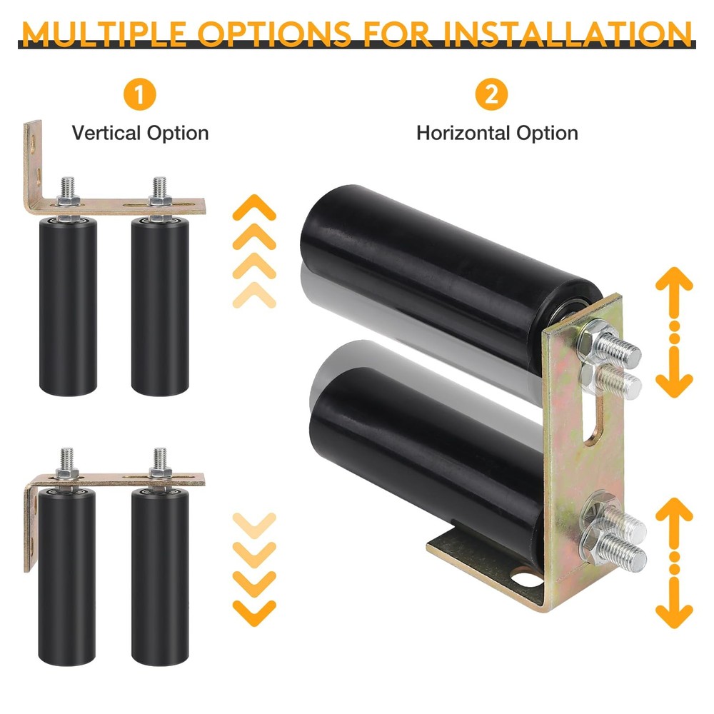 6" Gate Roller Guide with L-Bracket, Universal Adjustable Heavy 1 Pack, Black