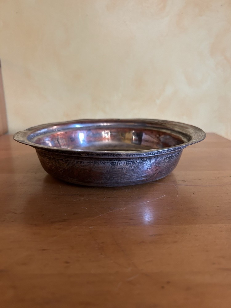 Antique Middle Eastern Copper Silverplate Serving With Hanging Loop And Hallmark