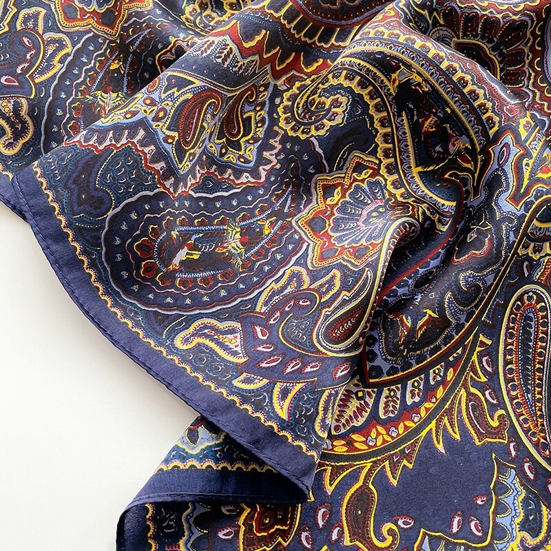 100% Mulberry Silk 27" Square Scarf Women Neckerchief Wrap Vintage Blue Paisley