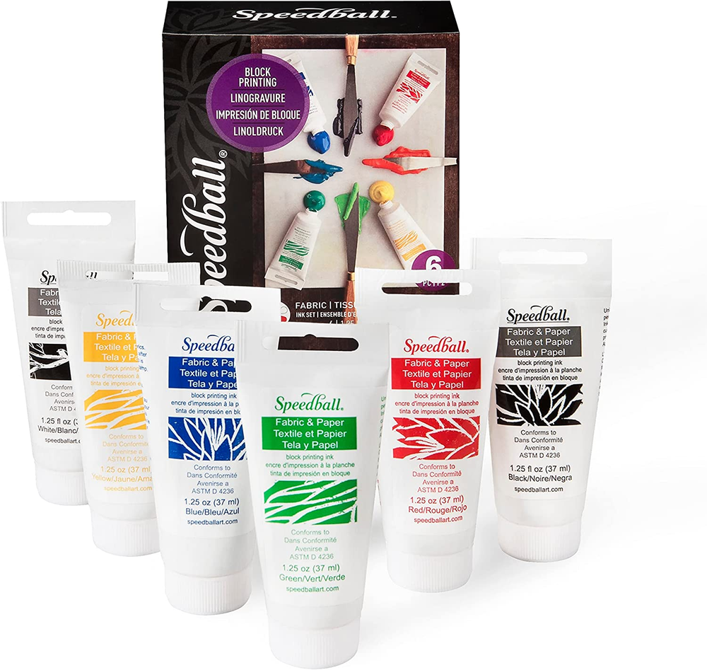 Speedball Block Printing Inks 1.25Oz 6/Pkg, Fabric & Paper