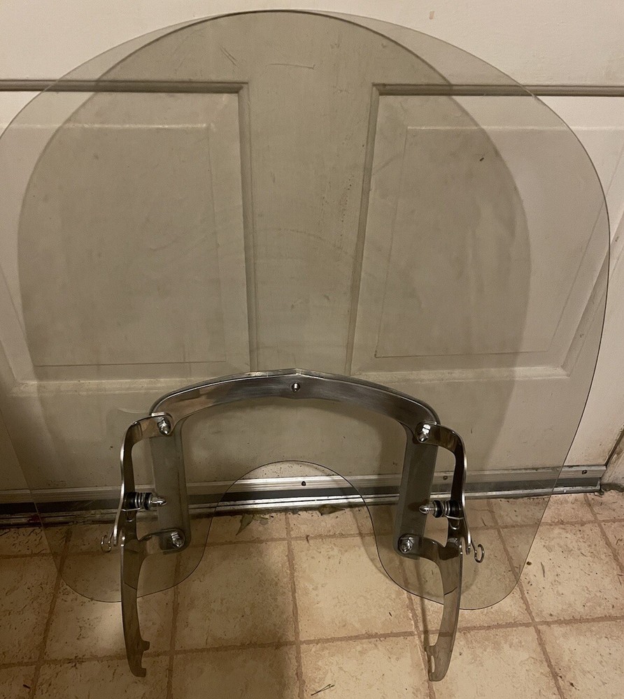 18” X 23.5” Clear Lexan Windshield & Bracket Mount For Harley Davidson EUC
