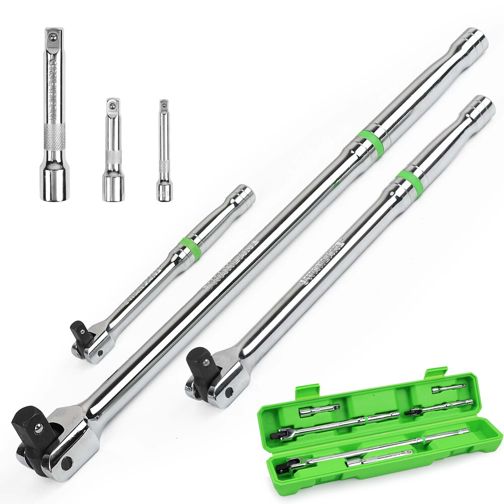 6-Piece Flex-Head Breaker Bar Set 1/2" 3/8" 1/4" Drive 15" 10" 6"  180 Rotatable