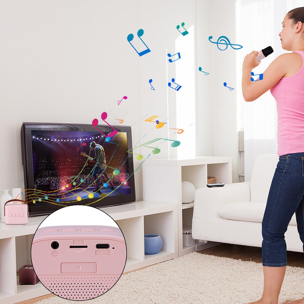 Mini Karaoke Machine W/ Wireless Handheld Microphone Bluetooth Speaker for Kids