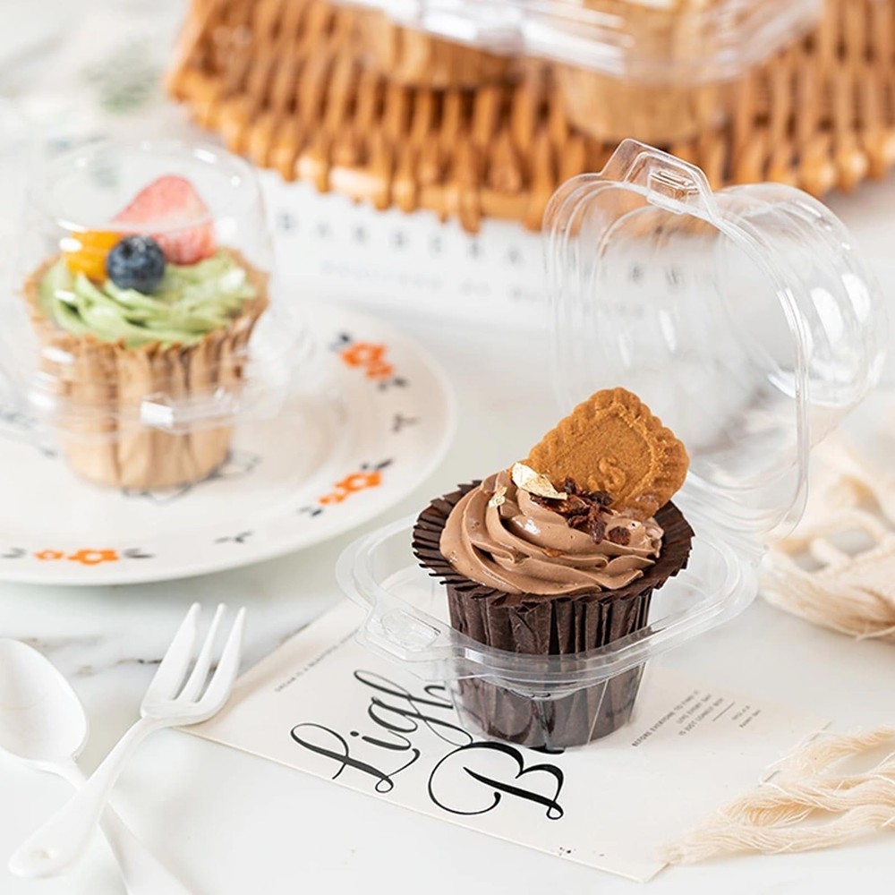 25 Pack Individual Cupcake Containers, Plastic Cupcake Boxes with Lids, Stack...