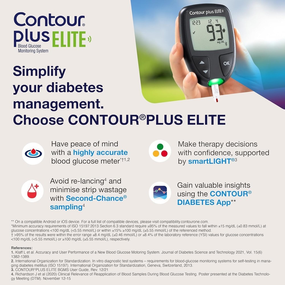 Contour Plus Elite (with Bluetooth) | Glucometer with 25 Free Test Strips