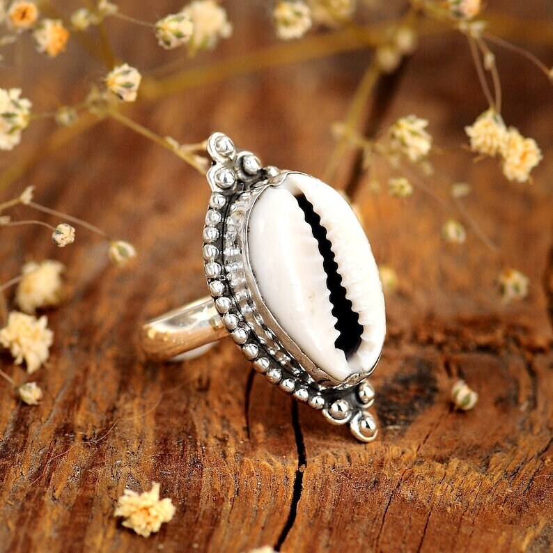 Cowrie Shell Ring 925 Sterling Silver Band &Statement Ring Handmade Ring Allsize