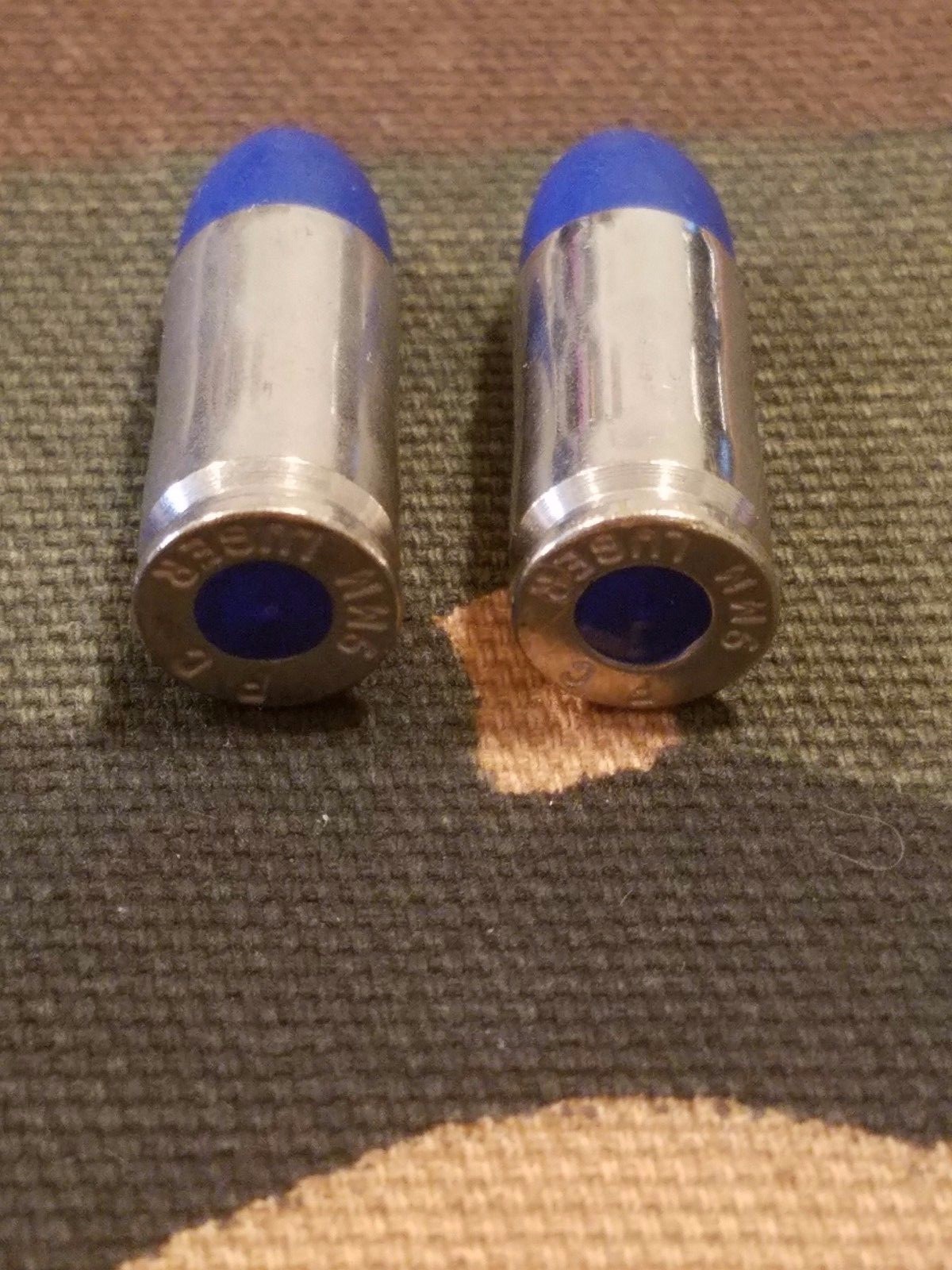 9MM LUGER SNAP CAPS SET OF 10, 124GR. (BLUE+NICKEL)