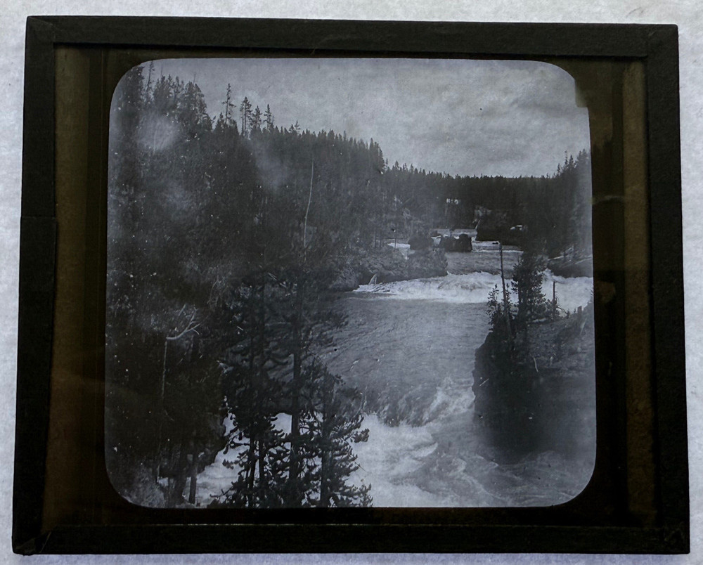 MAGIC LANTERN SLIDE YELLOWSTONE RAPIDS ABOVE FALLS 1900s 371