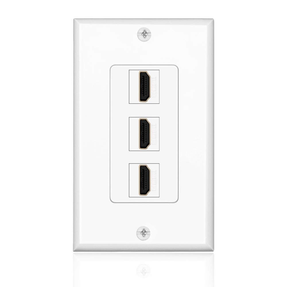 HDMI Wall Plate (3 Port, White) HDMI Socket Plug Insert Jack Outlet Panel Mount
