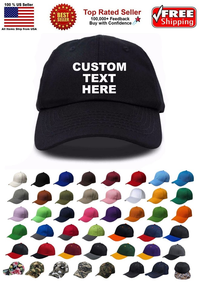 Personalized Text Embroidered Unisex Baseball Cap, Adjustable Hat, Custom Text