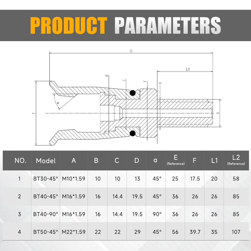 BT40 Spindle Pull Claw 4 Petal Clamp Pull Claw CNC Spindle 45 Degree Outer Screw