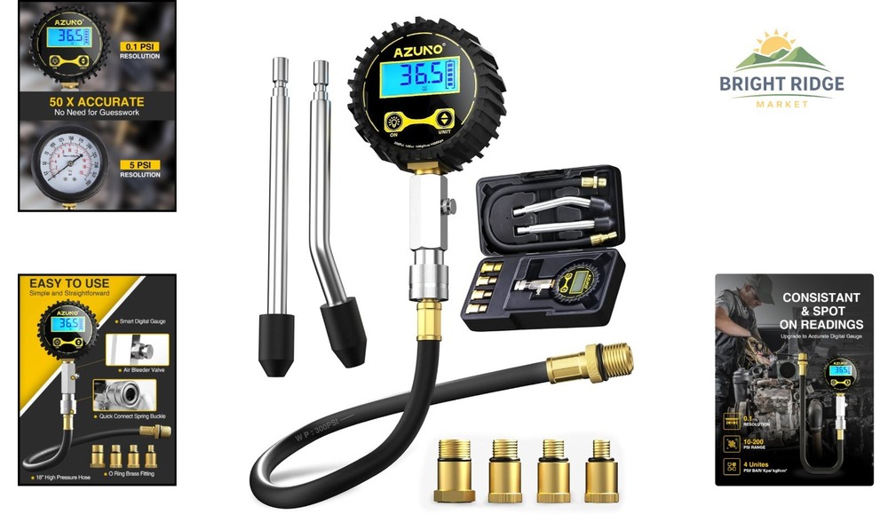 Automotive Compression Gauge with 0.1 Resolution and Bleeder Valve Functionality