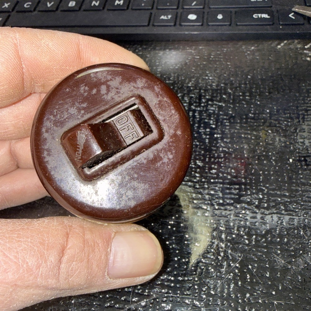 Vintage Round Surface mount Toggle Light Switch Porcelain & Bakelite Chipped