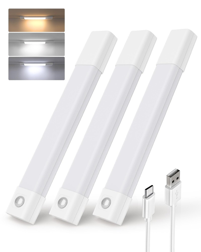 EZVALO 3 Pack 7” Motion Sensor Light Indoor, Wireless Under Cabinet Lighting,...