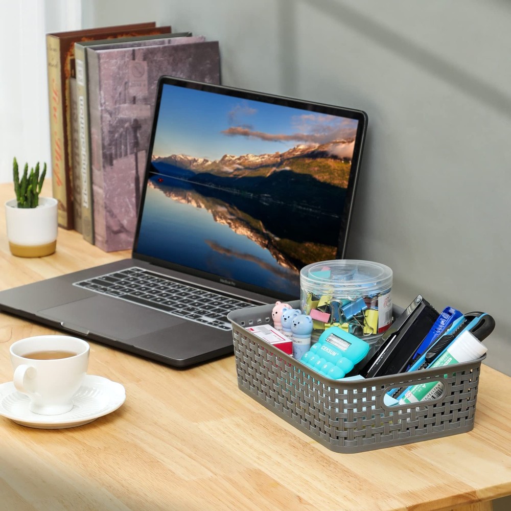 Plastic Storage Baskets - 8 Pack, Gray, Durable, Easy to Use, Flexible, Multi...