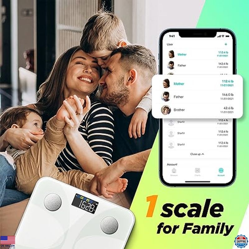 Runstar High Precision Smart Scale - Body Weight & Fat Analyzer, LCD, App Sync