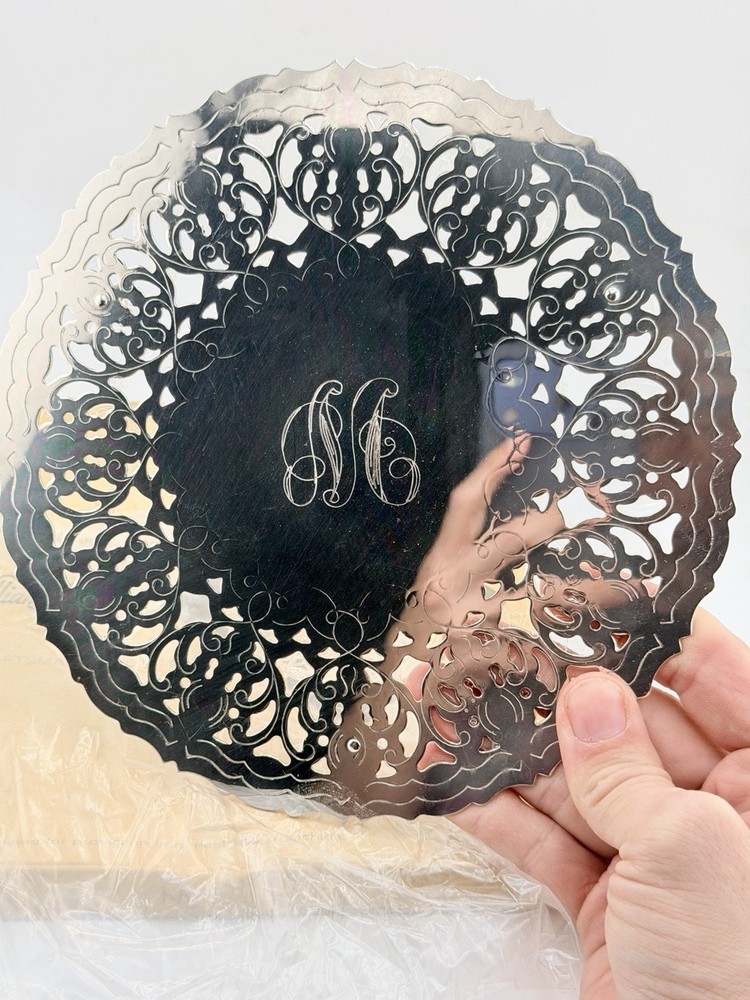 Italian Silverplate Pierced Trivet / Decorative Plate w Box – Monogram M