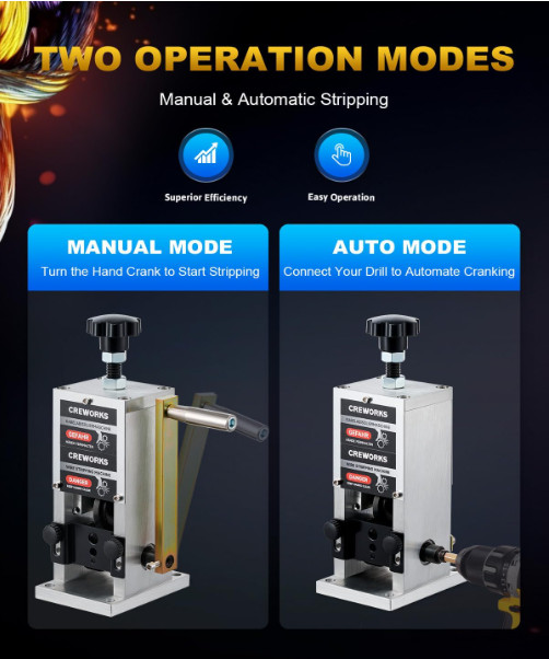 CREWORKS Manual Wire Stripper Machine 0.06–1" Drill Powered Tool