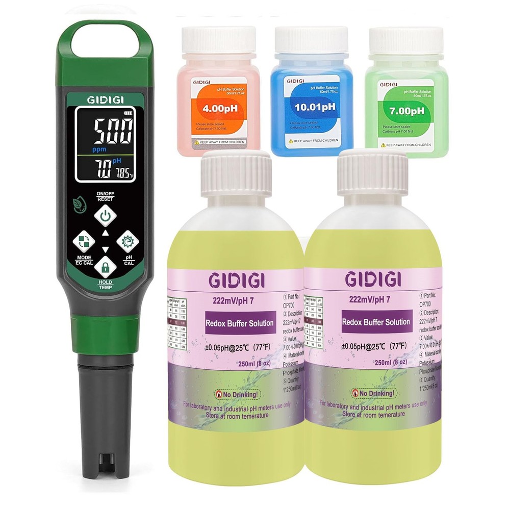 pH Meter with 2 * 250ml 7.0 Buffer Solution, Digital Display Color Screen...