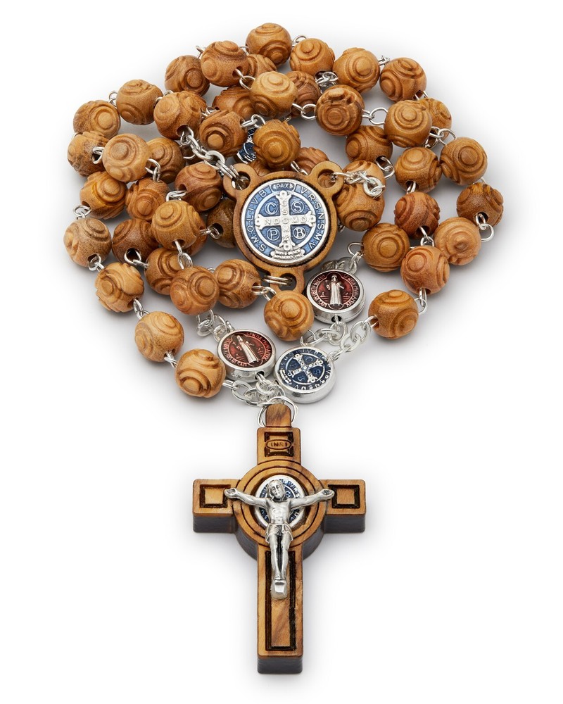 Rosary Beads Catholic Olive Wood Medal St Benedict Cross Blessed By Pope Vatican