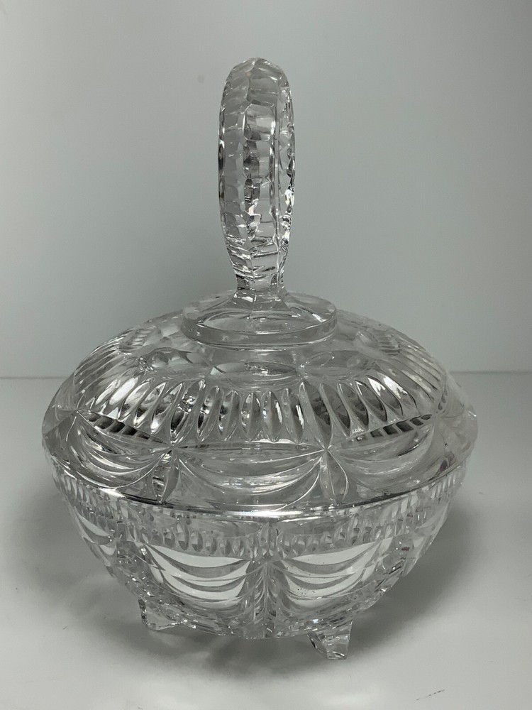 Vintage Cut Crystal Drape Pattern Candy Dish & Lid 8 in.