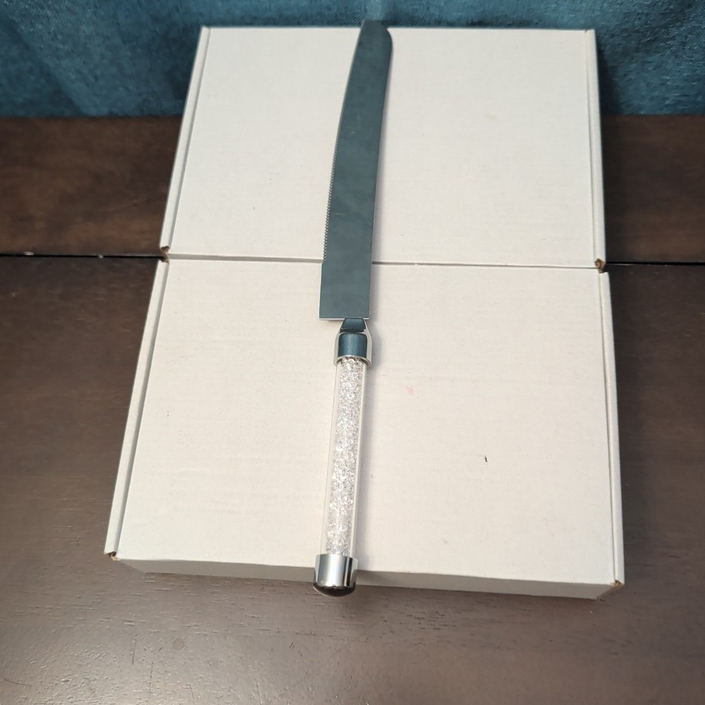 Mr & Mrs Wedding Cake Server Knife Set | Crystal Filled Bling Handle Stainless