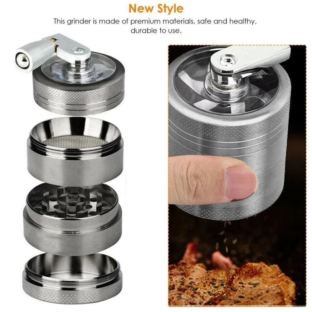 Metal Herb & Spice Grinder with Hand Crank – Manual Crusher for Kitchen Tobacco
